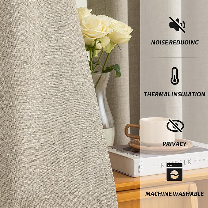 Yakamok Natural Linen Curtains 100% Blackout 72 Inches Long, Room Darkening - Image 5