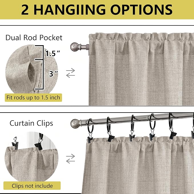Linen Valances for Windows, Light Filtering Faux Linen Textured Small Short - Image 4