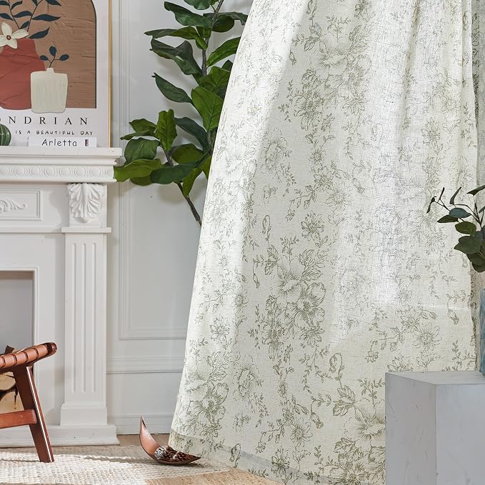 jinchan Pinch Pleated Curtains Floral Linen Blend Curtains - Image 8