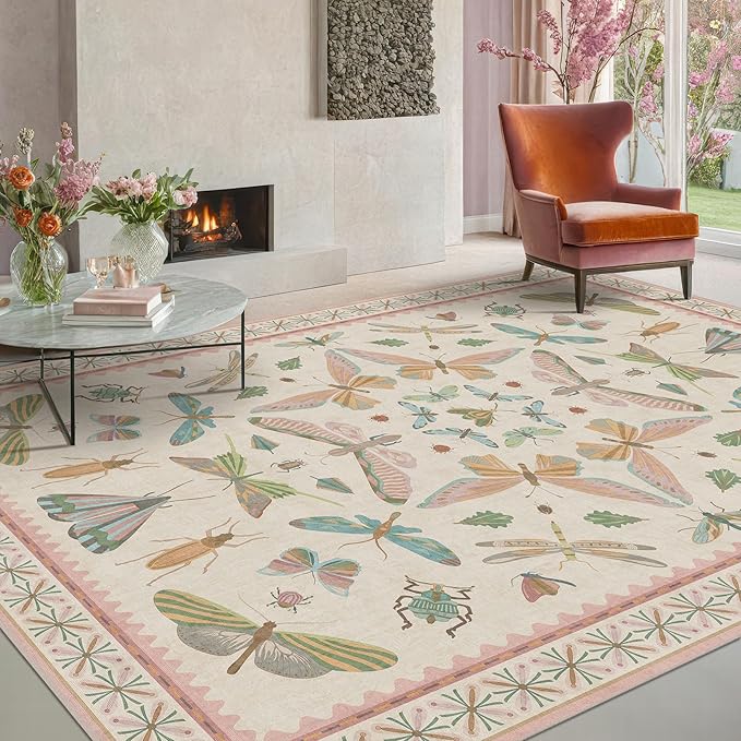 Pastel Pink Girls Rugs for Bedroom 6x8 by HazoHaus