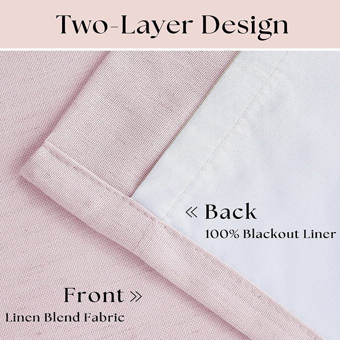 Light Pink Pleated Black Out Linen 45 Inch Curtains - Image 4