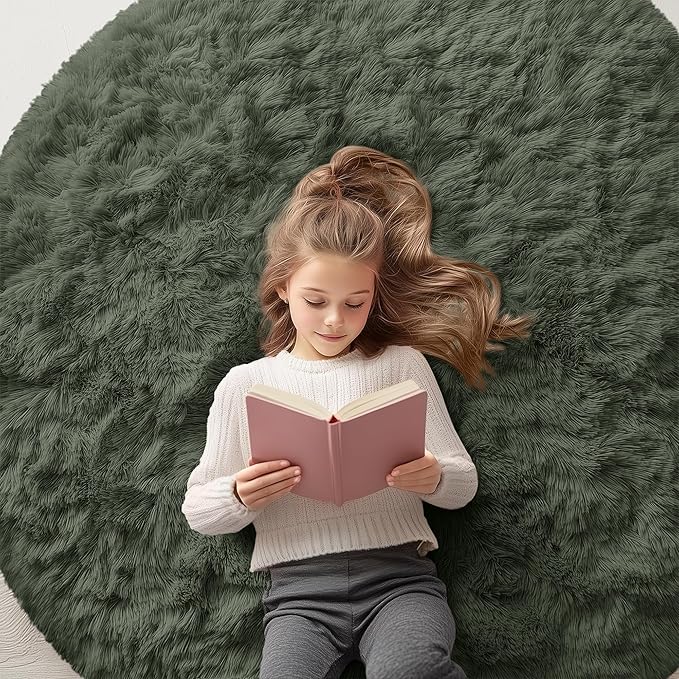 OLANLY Olive Green Round Rugs for Bedroom by OLANLY