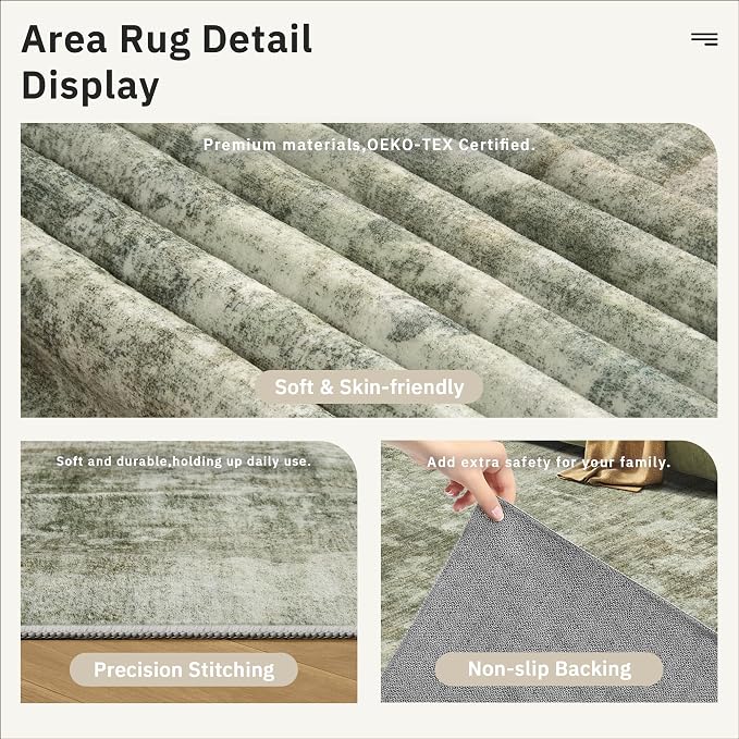 Soalmost Abstract Rug 5x7 Machine Washable Area Indoor Green Black Low Pile - Image 6