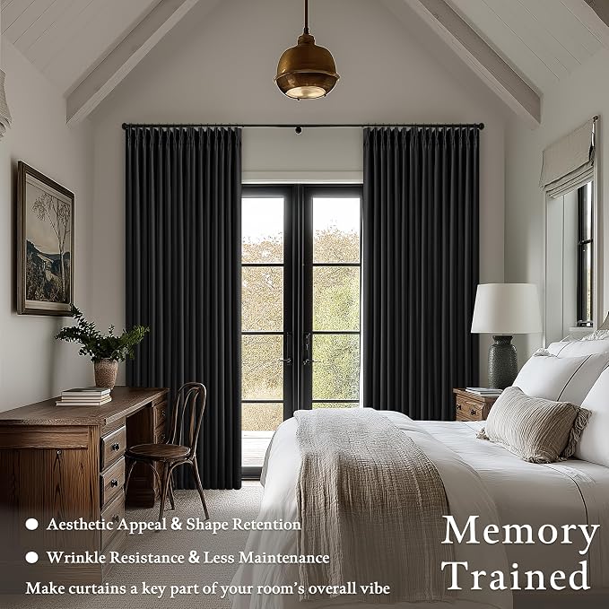 Black 105 Inch Pinch Pleated 100% Blackout Curtains - Image 4