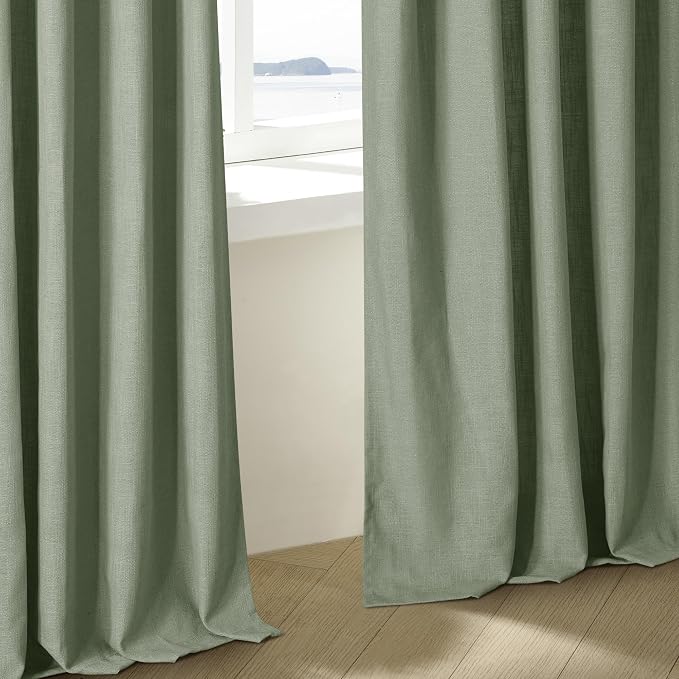 Sage Green Linen Curtains Pinch Pleated 84 Inches Long 2 Panels Set 40x84 | - Image 9