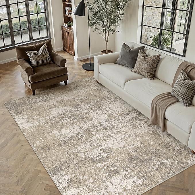 PureCozy Beige Area Rug 3x5 Machine Washable Modern Abstract Office Carpet - Image 4