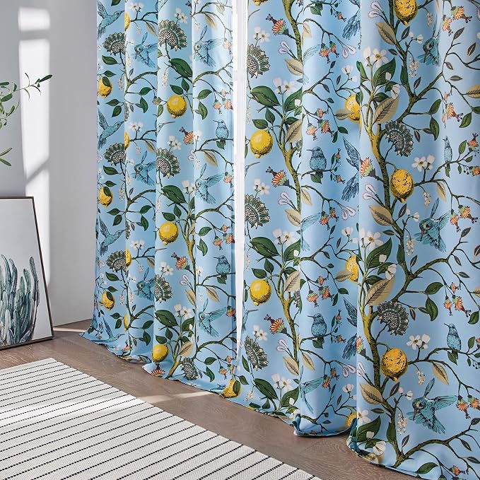 Topfinel Blue and Gold Unique Blackout Curtains 63 Inches Long 2 Panels - Image 8