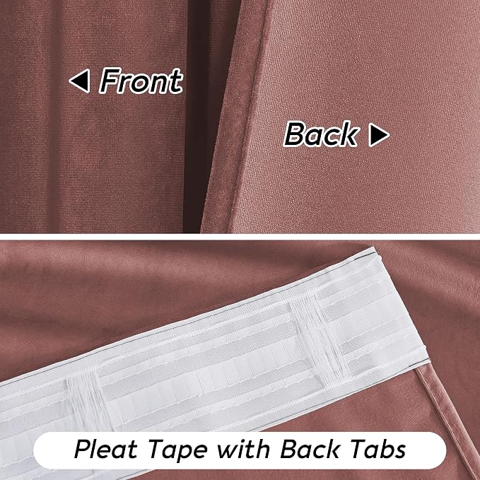 RYB HOME Dusty Pink Velvet Curtains 108 inch, Darkening Window Curtains - Image 6