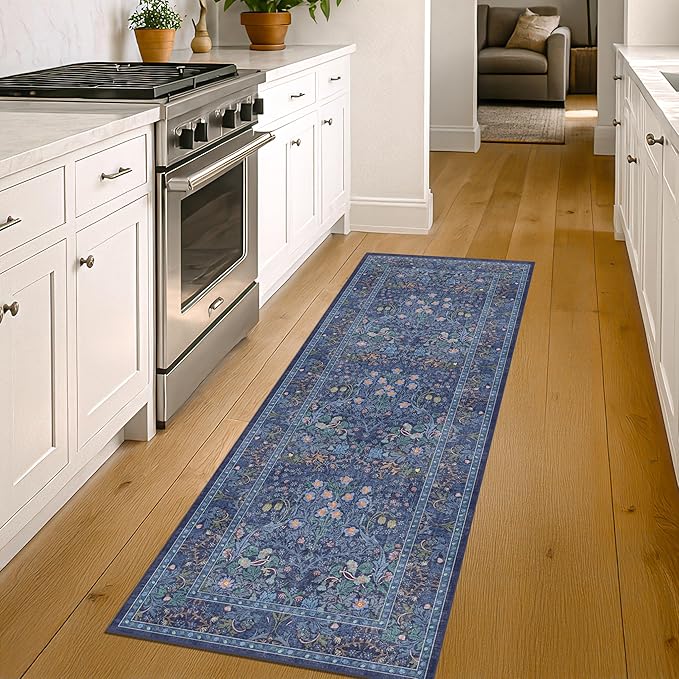 Non Slip 2x7 Dark Blue Runner Washable by HazoHaus