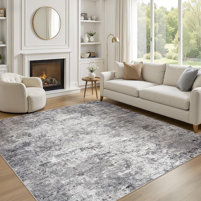 UERMEI Square Area Rugs : Washable 6x6 Neutral Modern Abstract Carpet by UERMEI