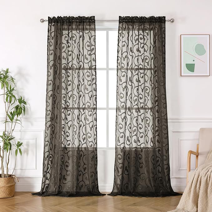 OWENIE Furman Chocolate Sheer Curtains 96 inches Long - Image 2