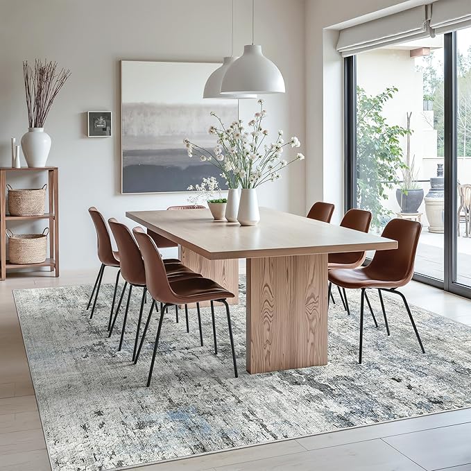 Abstract Rug 8x10 Large Living Room Rugs Neutral Modern Washable Area Rugs - Image 3