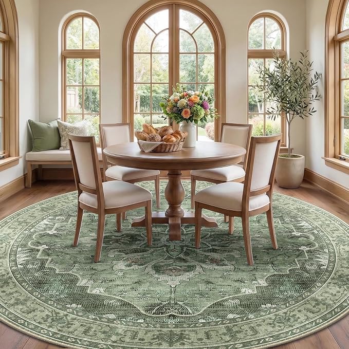 Area Rugs 8ft Washable Non-Slip, Floral Vintage Distress Print Pattern - Image 2
