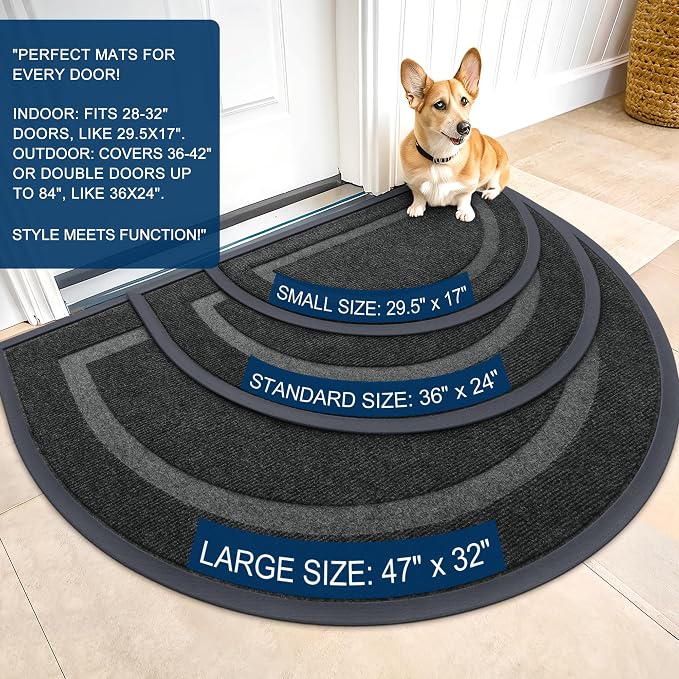 OLANLY Half Circle Front Door Mat Outside 71x47 All-Season Rubber Doormat | - Image 2