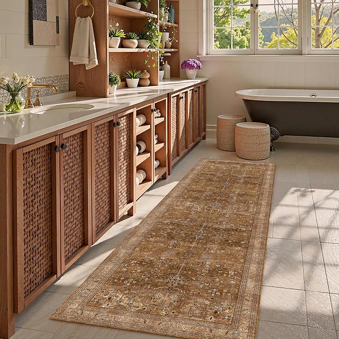 Washable Area Rug 2'6'' x 8' Vintage Traditional Persian Mat - Image 2