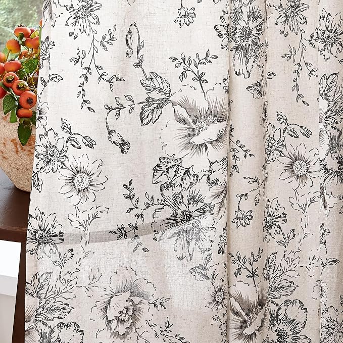 jinchan Linen Blend Curtain Floral Curtains - Image 3