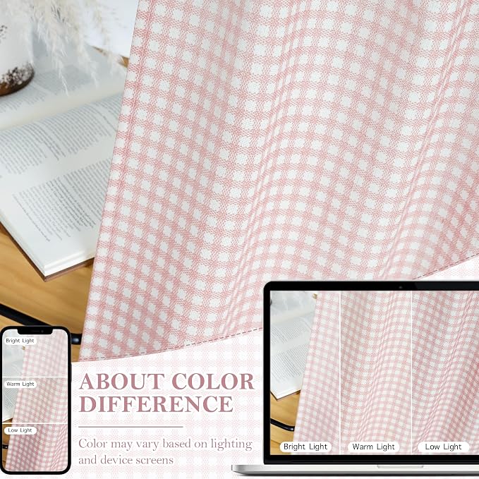 RYB HOME Checkered Kitchen Curtains 24 inch Length, Vintage Farmhouse Linen - Image 3