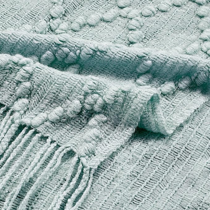 BOURINA Aqua Throw Blanket 50 x70 Inches Jacquard Argyle Throw Textured Solid - Image 6
