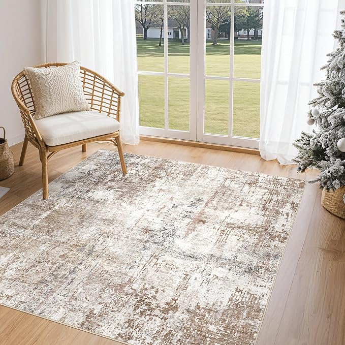 UERMEI Square Area Rugs : Washable 5x5 Neutral Modern Abstract Carpet by UERMEI
