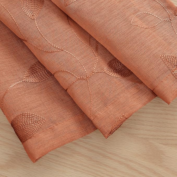 HOMEIDEAS Fall Burnt Orange Sheer Kitchen Curtains 52 x 45 Inch Length 2 Panels - Image 4