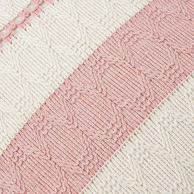Fancy Homi Set of 1 Boho Pink Lumbar Decorative Throw Pillow Cover 12x20 Inch - Image 4