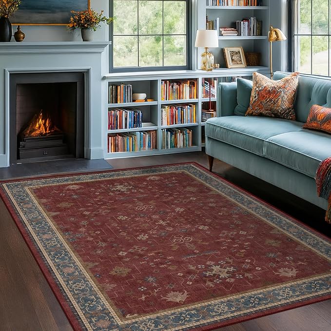 5x8 Boho Dark Red Rug for Living Room - Image 9