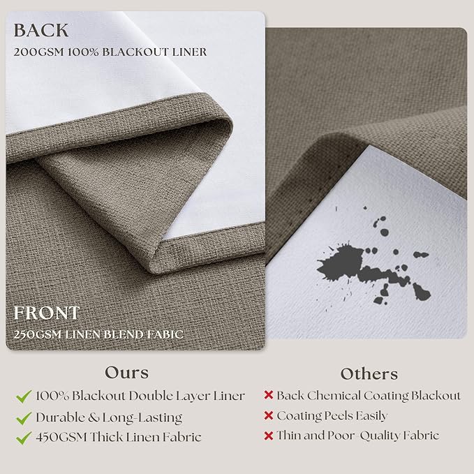Dark Taupe Linen Blackout Pinch Pleated 108 Inch Curtains - Image 6