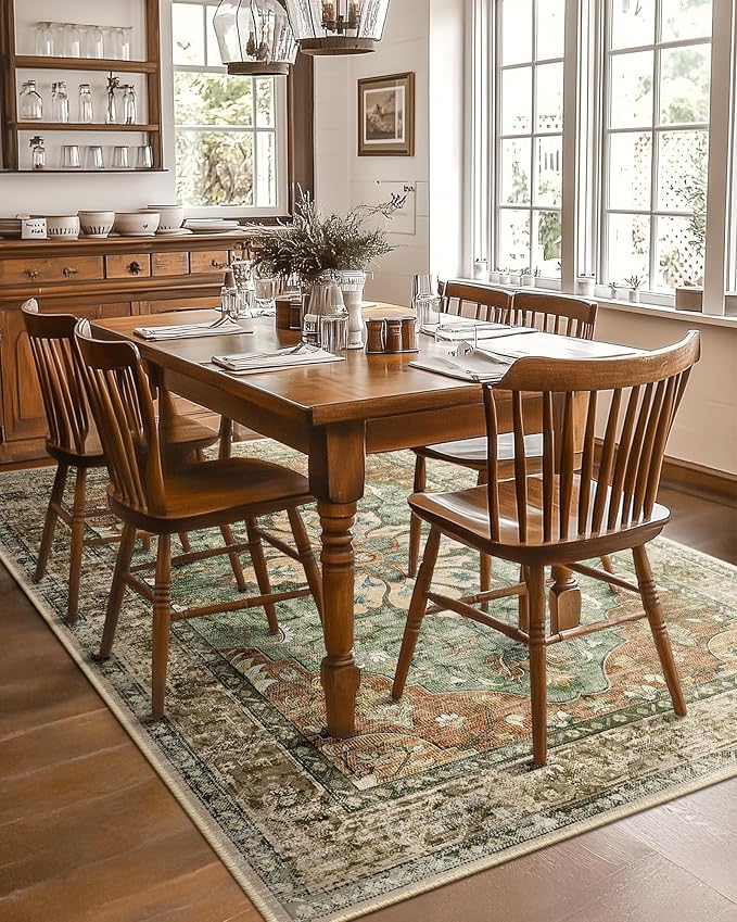 Area Rugs 5'x8' Washable Non-Slip, Floral Vintage Distress Print Pattern - Image 8