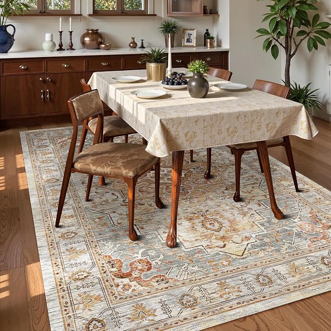 Washable Area Rug 8' x 10' Vintage Traditional Persian Mat - Image 3