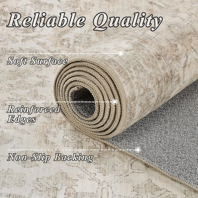 Schweek 2x5 Beige Runner Rug Non-Slip Washable Neutral Rugs - Image 5