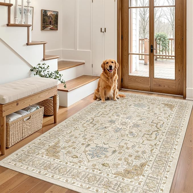 Madane Area Rug 4x6 Washable Rugs: Vintage Living Room Rug Soft Low Pile Non - Image 3