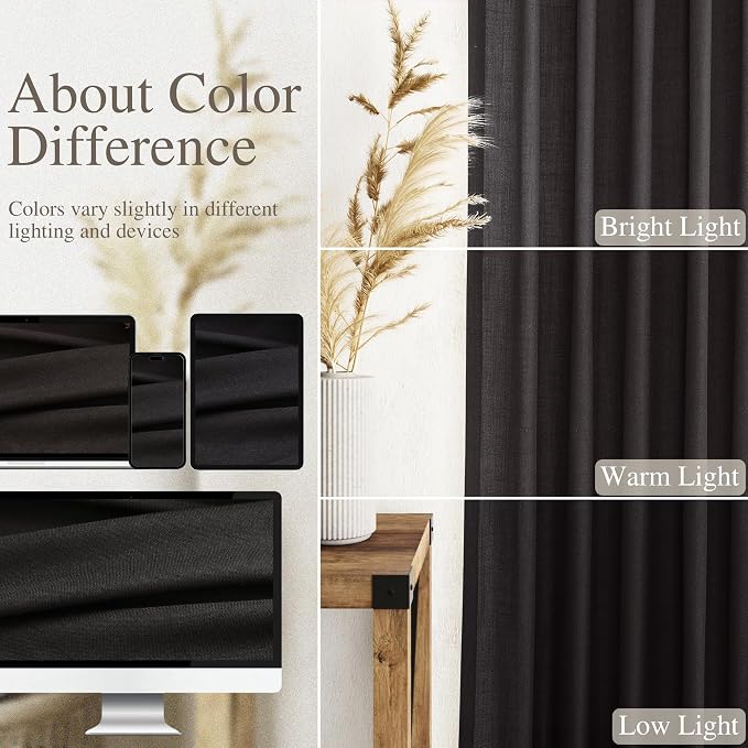 Vintage Black Linen Curtains 63 Inch Length - Image 3