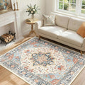 Area Rugs 4'x6' Washable Non-Slip, Floral Vintage Distress Print Pattern by RELEANY