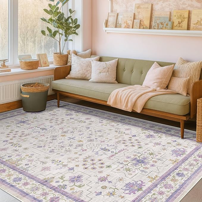 Hazo Haus Purple Rugs for Girls Bedroom, Non Slip Machine Washable 4x6 Floral - Image 3
