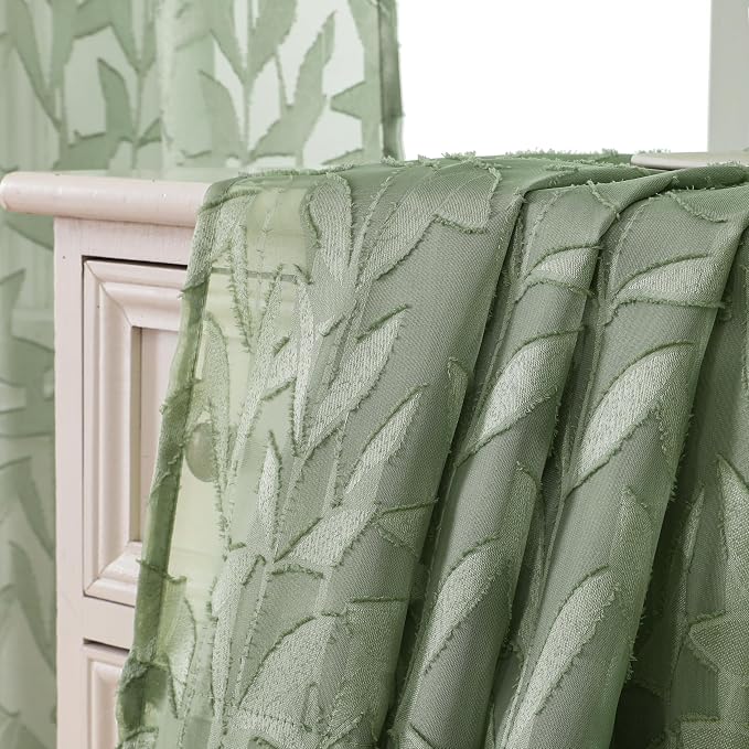 Lecloud Leia Sage Green Valance Sheer Cafe Curtains 24 Inch Length 2 Packs - Image 9