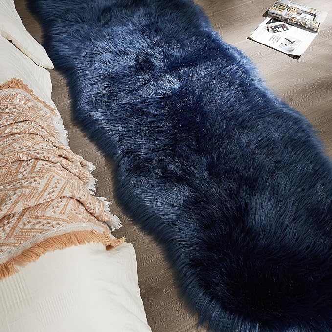 AMTOVO Faux Sheepskin Rug, Dark Blue Ultra Soft Fluffy Shag Area Rug, 2 x 6 ft - Image 8
