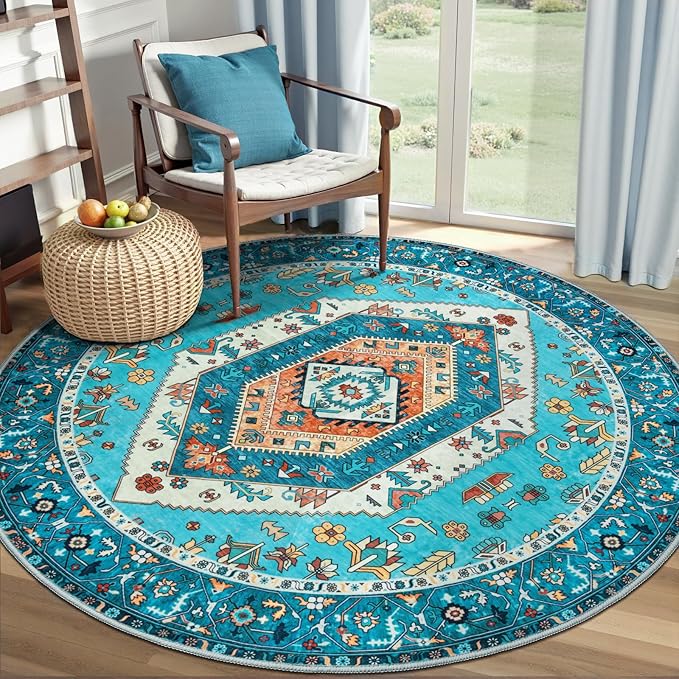 SERISSA Boho Round Area Rug, 4ft Washable Non-Slip Circle Rug, Ultra Soft by SERISSAHomeDecorCollection