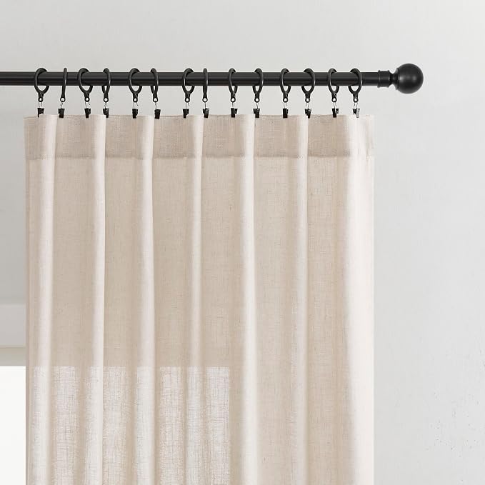 Joydeco Linen Curtains for Living Room, Semi Sheer Drapes Window Long Curtains - Image 2