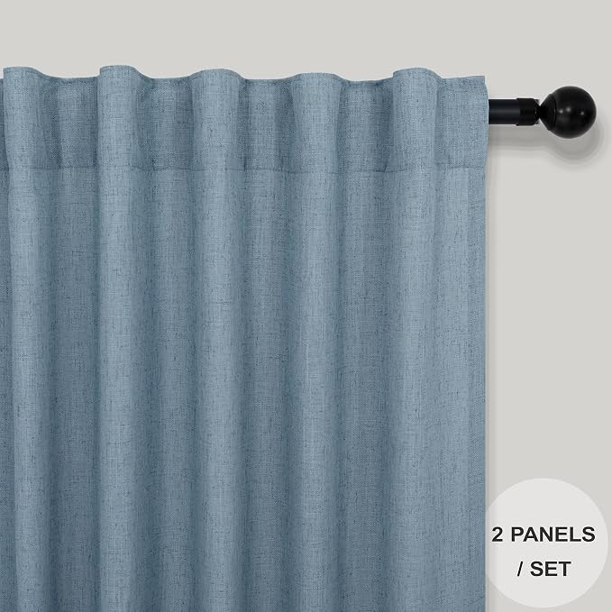 Blue Curtains 38 Inch Width for Kitchen Door 2 Panels Back Tab Rod Pocket Semi - Image 2