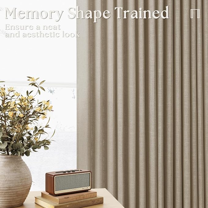 Grey Beige Pinch Pleat Linen Kitchen Curtains 45 Inches Long 2 Panels | - Image 2