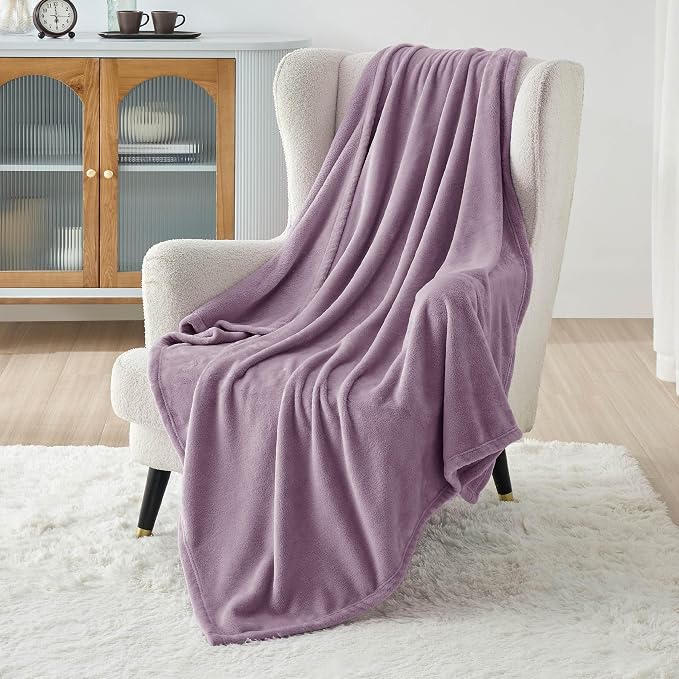Bedsure GentleSoft Fleece Blankets Twin Size Fog Purple - Image 2