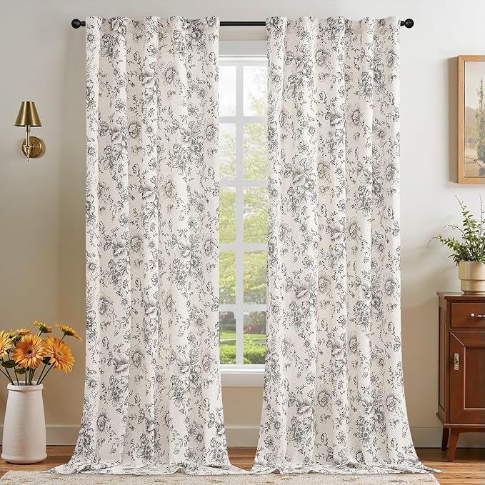 jinchan Linen Blend Curtain Floral Curtains - Image 7