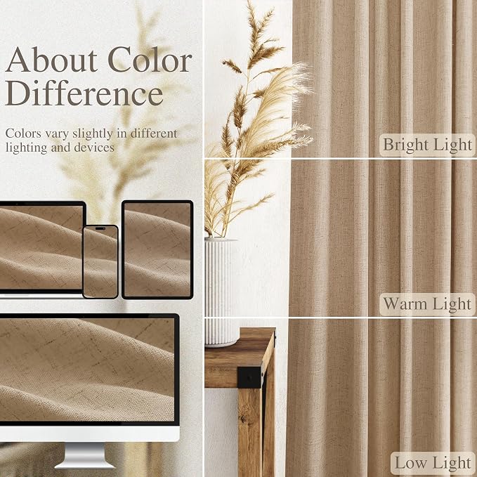 Nanspring Sand Beige Curtains 63 Inch Length - Image 3