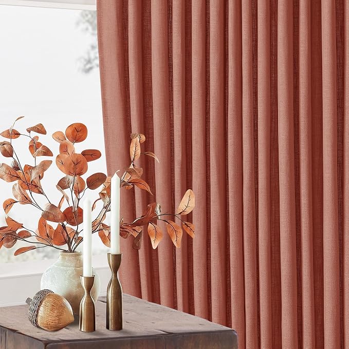 Firebrick 80 Inch Pinch Pleated Light Filtering Linen Curtains 2 Panels | Boho - Image 6