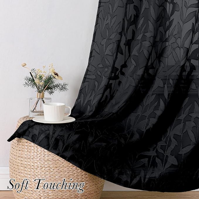 Lecloud Leia Jacquard Black Sheer Curtains 96 Inches Long 2 Panels, Balance - Image 4