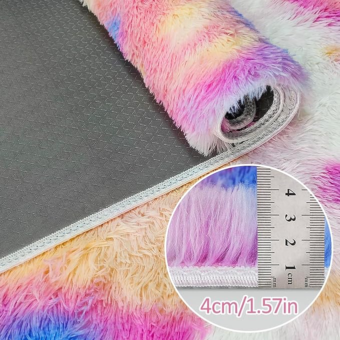 Small Fluffy Colorful Rug for Bedroom Girls 3x5 Kawaii Rainbow Tie Dye Area Rug - Image 3