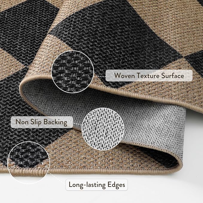 Lahome Colette Checkered Easy Jute Patio Rug, 6x9 Washable Indoor Outdoor Rug - Image 4