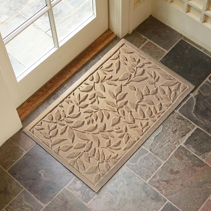 Beige Leaves Outdoor Indoor Entrance Doormats, Absorbent Durable Heavy Duty - Image 3