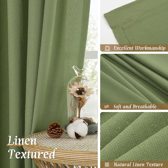 LAMIT Green Linen Curtains 63 inch Length - Image 7