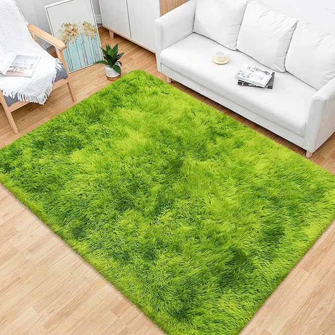 Green Tie-Dyed Rug for Bedroom 4x6 Fluffy Area Rug Mat Bedside Throw Rug for - Image 5